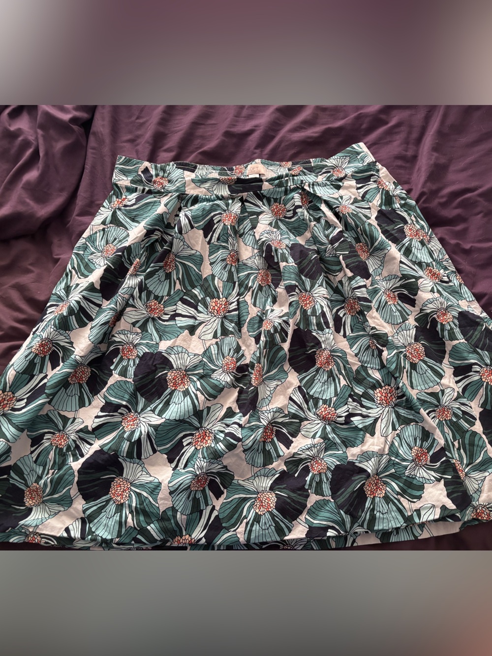 LOFT Floral A-Line Skirt in Teal, Black and White